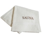 Preview: framsohn Walkfrottier- Saunatuch mit Stick 'SAUNA' 67 x 200 cm