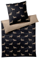Preview: elegante Mako-Satin Bettwäsche 'Dogs' 135 x 200 cm Schwarz - Beige