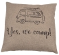 Preview: David Fussenegger Kissenhülle Silvretta 'Yes, we camp' 50 x 50 cm Rauch - Beige