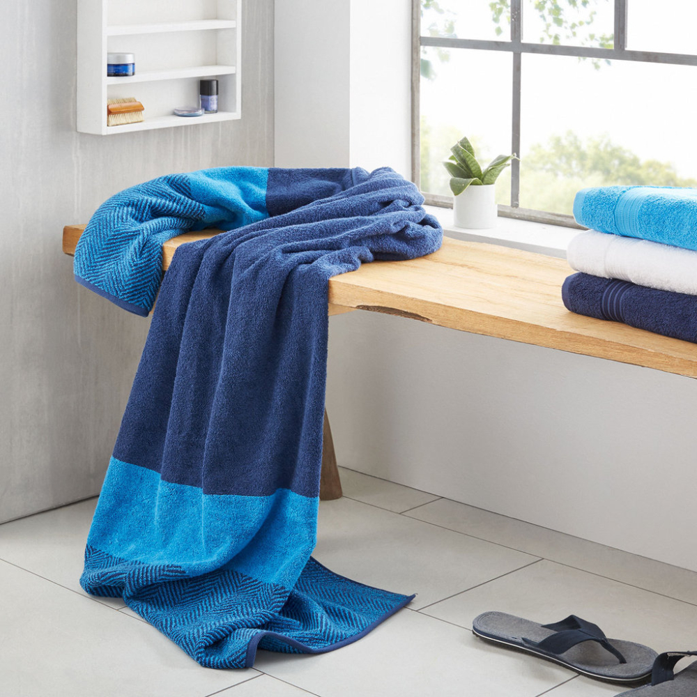 Preview: Dyckhoff Saunatuch 'Two-Tone Stripe' 100 x 200 cm Blau Farbe Blau