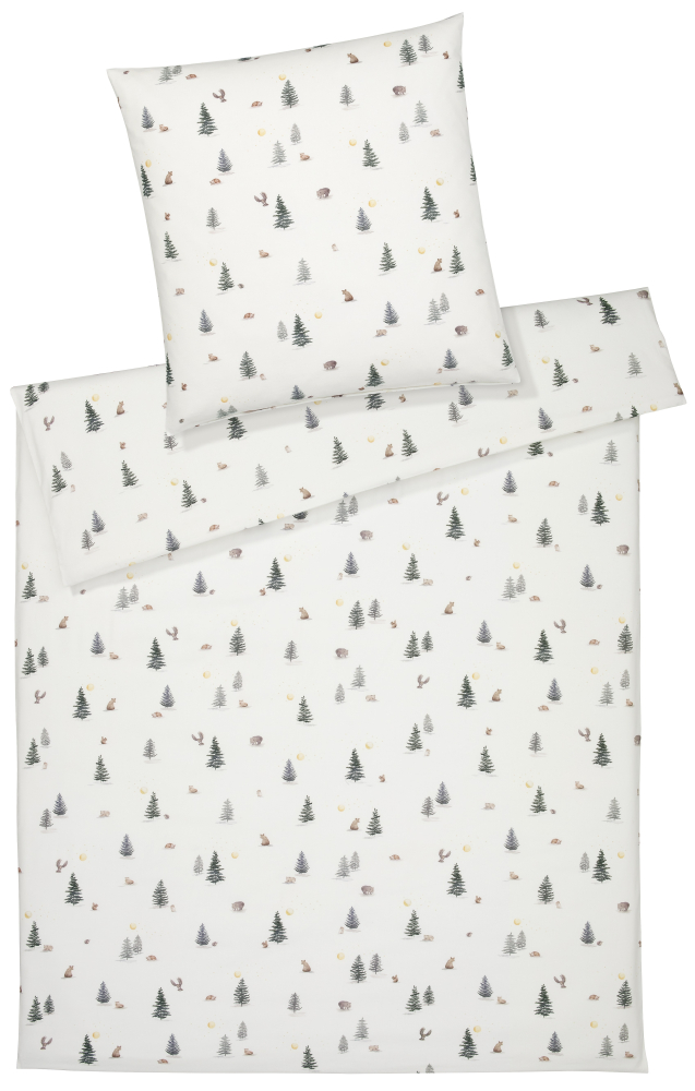 elegante Soft- Flanell Bettwäsche 'Winterwald' 135 x 200 cm Weiß