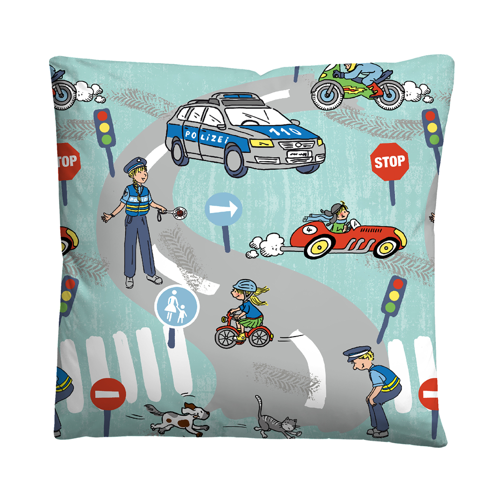 Preview: Biberna Feinbiber Kinder - Bettwäsche 'Polizei' 135 x 200 cm Türkis