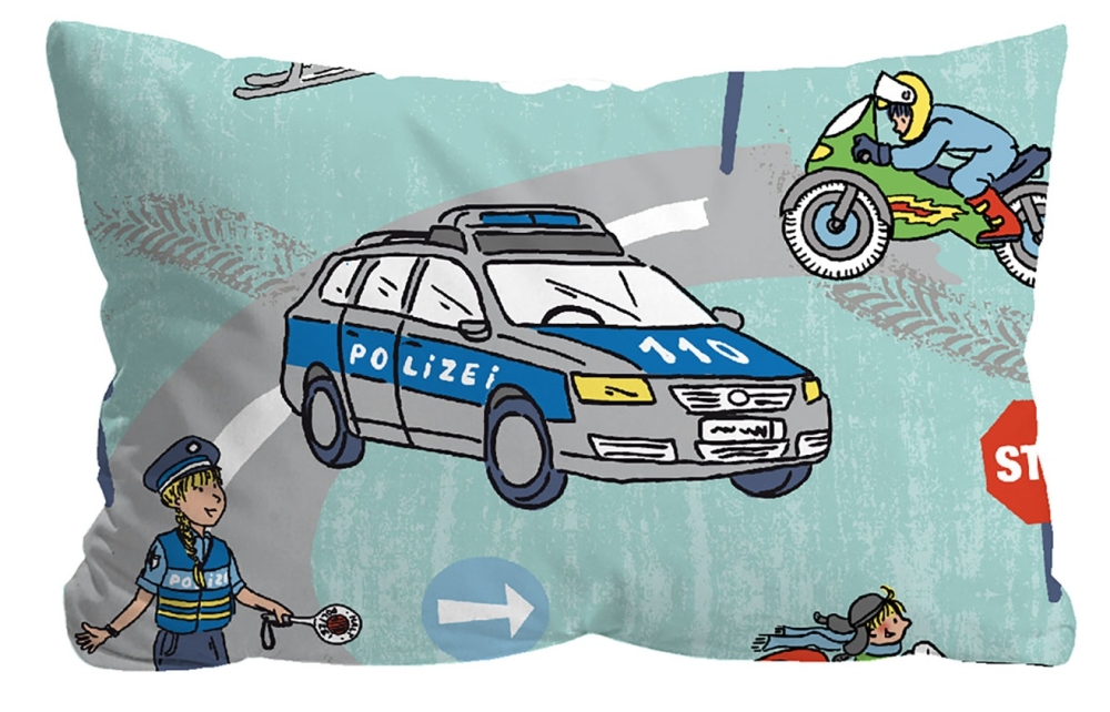 Biberna Feinbiber Kinder - Bettwäsche 'Polizei' 100 x 135 cm Türkis