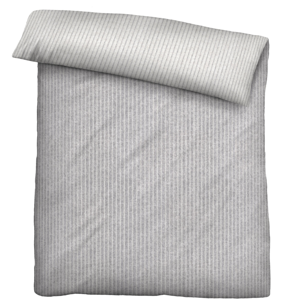 Preview: Biberna Melange- Flanell Bettwäsche 'Webstreifen' 135 x 200 cm Sturmgrau