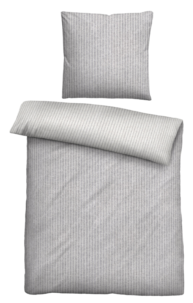 Biberna Melange- Flanell Bettwäsche 'Webstreifen' 135 x 200 cm Sturmgrau