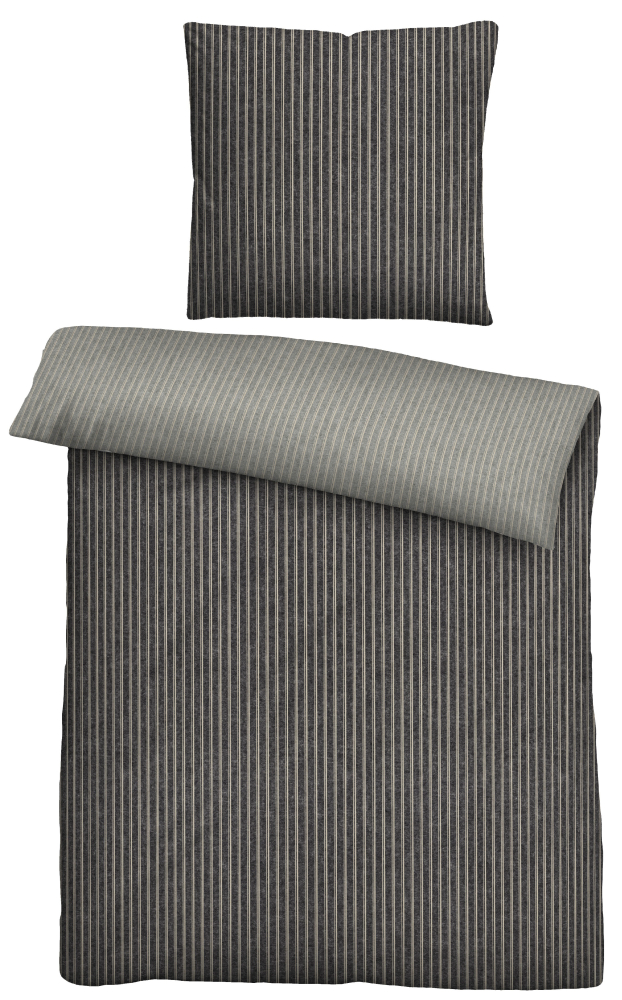 Biberna Melange- Flanell Bettwäsche 'Webstreifen' 135 x 200 cm Titanium