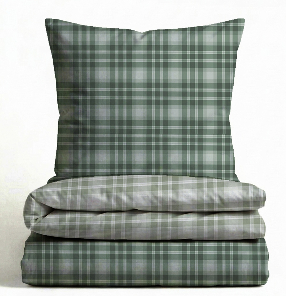 Biberna Feinbiber Bettwäsche 'Karo Tartan' 135 x 200 cm Salbei