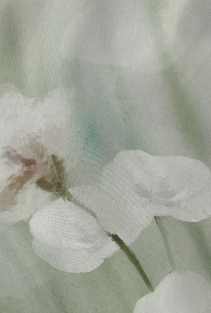 Preview: Biberna Feinbiber Bettwäsche 'Aquarellblumen' 135 x 200 cm Salbei
