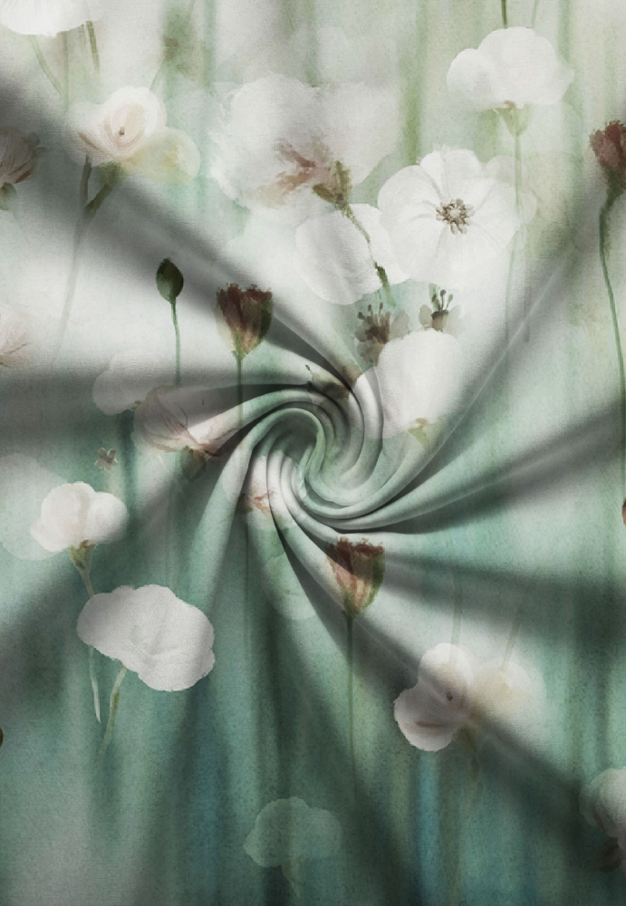Preview: Biberna Feinbiber Bettwäsche 'Aquarellblumen' 135 x 200 cm Salbei