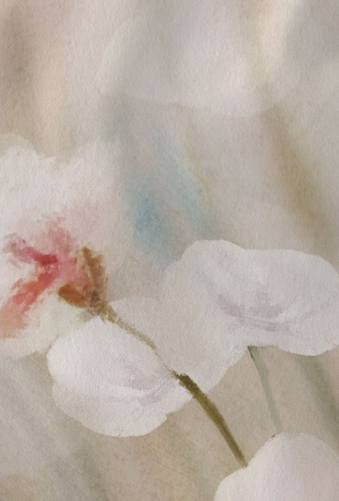 Preview: Biberna Feinbiber Bettwäsche 'Aquarellblumen' 135 x 200 cm Natur