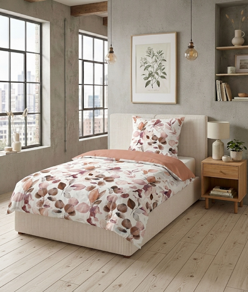 Preview: Biberna Tencel Bettwäsche 'Floral' 135 x 200 cm Terra