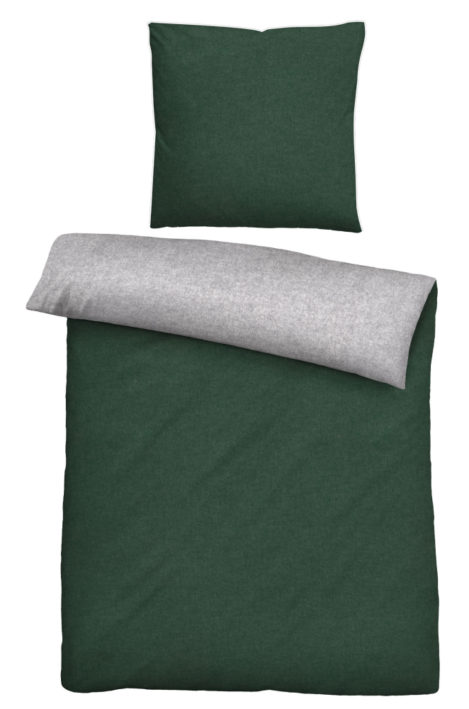 Biberna Melange- Flanell Bettwäsche 'Uni' 135 x 200 cm Dunkelgrün