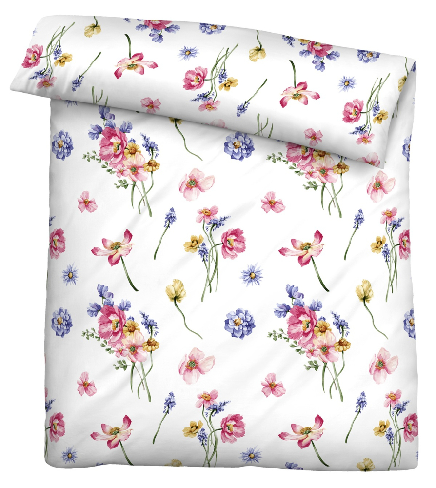 Preview: Biberna Seersucker Bettwäsche 'Blumen' 135 x 200 cm Bunt