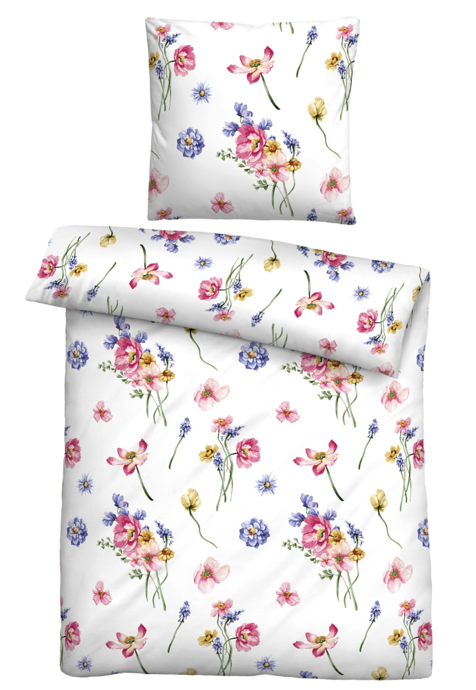Biberna Seersucker Bettwäsche 'Blumen' 135 x 200 cm Bunt