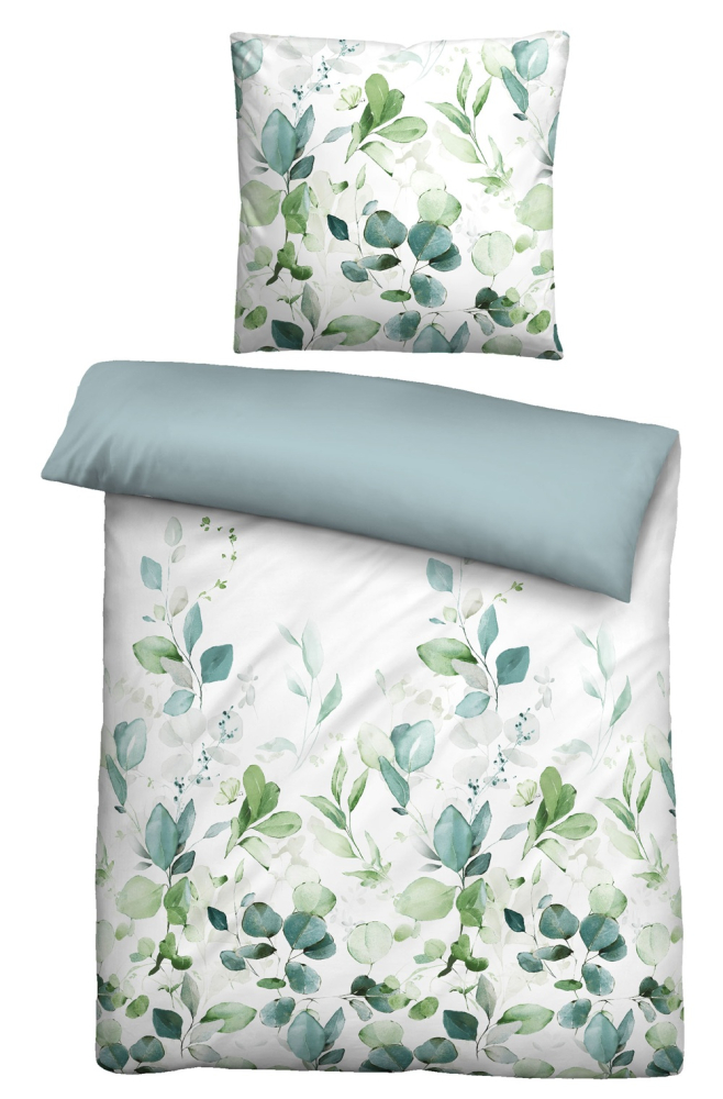 Biberna Tencel Bettwäsche 'Floral' 135 x 200 cm Aqua