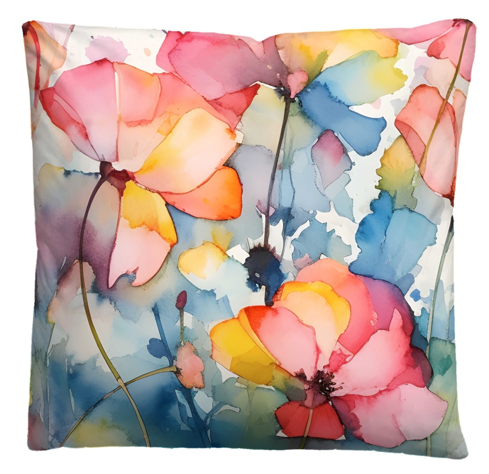 Preview: Biberna Tencel Bettwäsche 'Aquarell Blumen' 135 x 200 cm Taubenblau