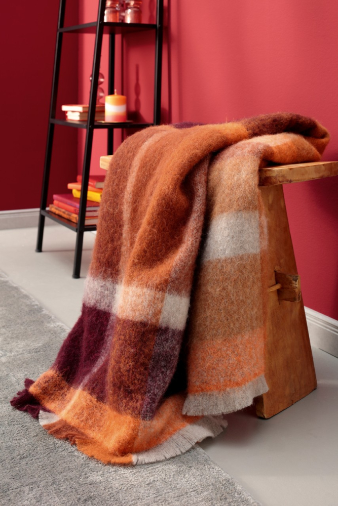 Biederlack Fransenplaid 'Mohair Look' 130 x 190 cm Orange