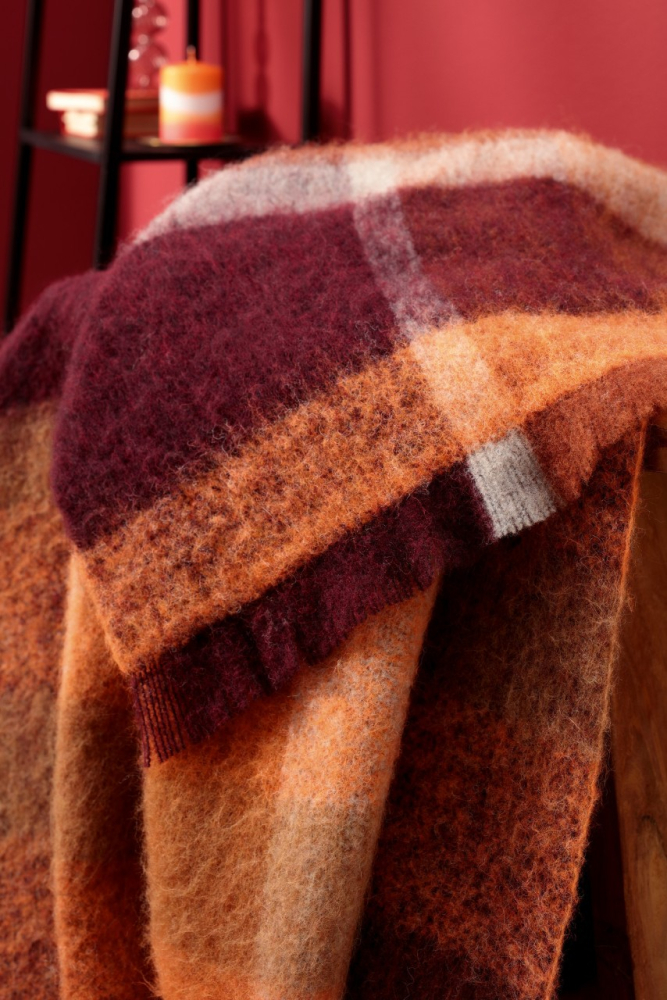 Biederlack Fransenplaid 'Mohair Look' 130 x 190 cm Orange