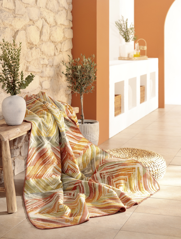 Preview: Biederlack Wohn- und Kuscheldecke 'Sunset Diamonds' 150 x 200 cm Bunt