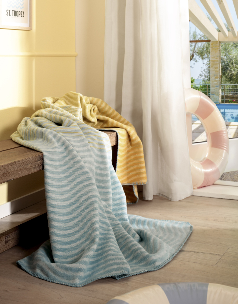 Preview: Biederlack Wohn- und Kuscheldecke 'Ocean Nuance' 150 x 200 cm Gelb - Blau