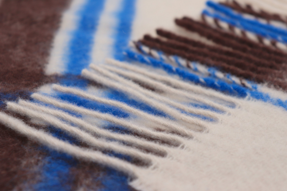 Biederlack Fransenplaid mit Alpaka 'Arctic Check' 130 x 170 cm Beige