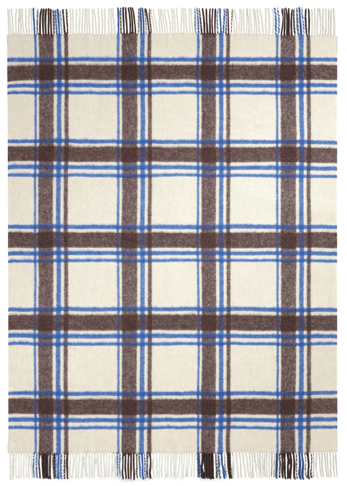 Preview: Biederlack Fransenplaid mit Alpaka 'Arctic Check' 130 x 170 cm Beige