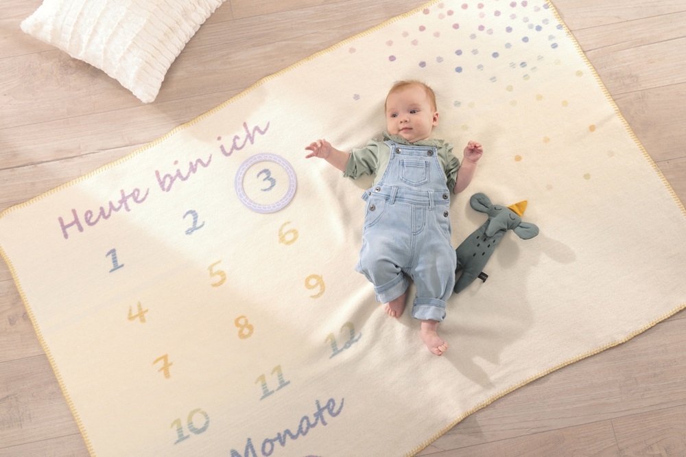 Biederlack Babydecke Lovely & Sweet 'Milestone' 100 x 150 cm Rohweiß