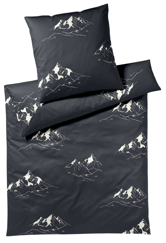 Preview: elegante Mako-Satin Bettwäsche 'Mountain Top' 135 x 200 cm Graphit - Grau
