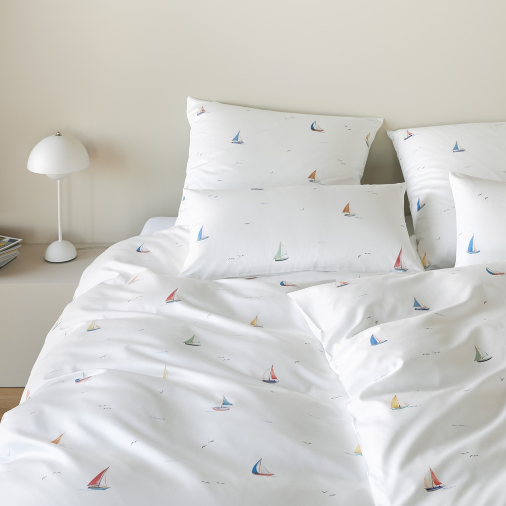 elegante Mako-Satin Bettwäsche 'Sail Away' 135 x 200 cm Weiß