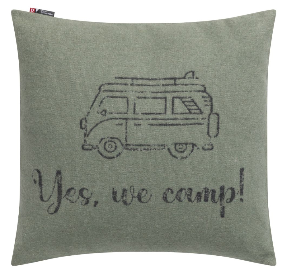 David Fussenegger Kissenhülle Silvretta 'Yes, we camp' 50 x 50 cm Efeu - Grün