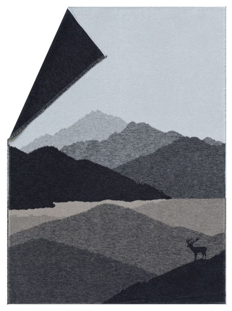 David Fussenegger Wohndecke Luca 'Hirsch in den Bergen' 140 x 200 cm Anthrazit