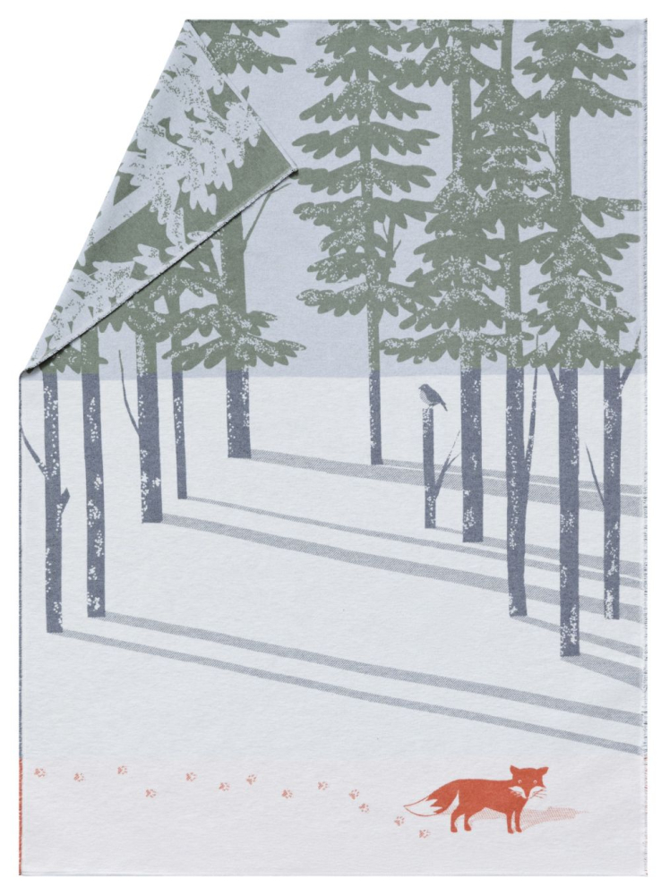 David Fussenegger Wohndecke Luca 'Fuchs im Wald' 140 x 200 cm Rohweiß