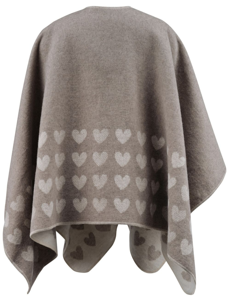 Preview: David Fussenegger Poncho Silvretta 'Herzen/Love' 70 x 140 cm Rauch- Beige