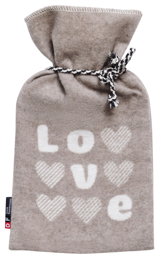 David Fussenegger Wärmflasche Silvretta 'Herzen/Love' 2L 21 x 38 cm Rauch- Beige