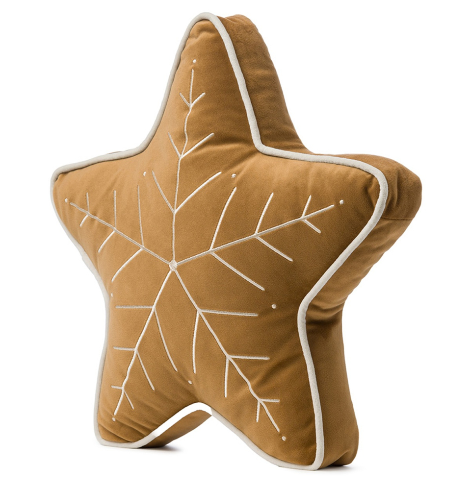 Preview: Gözze gefülltes Kissen Lebkuchen 'Schneeflocke' 27 x 34 cm Hellbraun