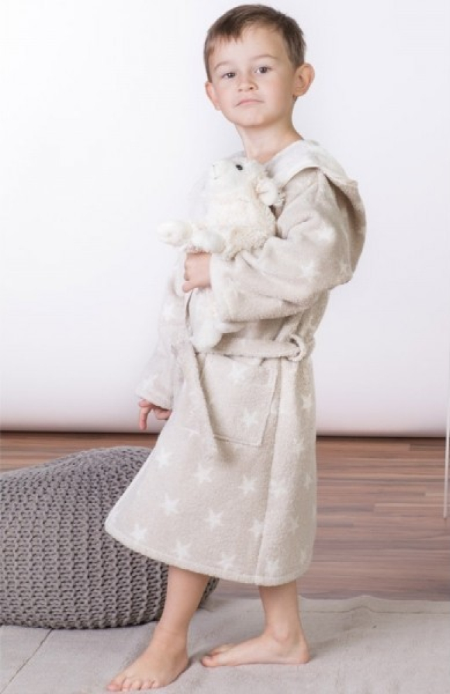 framsohn Kinderbademantel 'Organic Stars' mit Kapuze Beige
