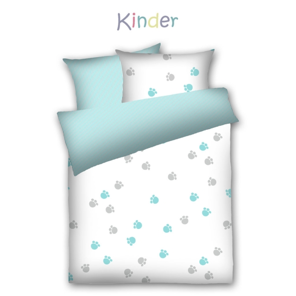 Dyckhoff Weichfrottier Kinder Bettwäsche 'Pfötchen' 100 x 135 cm Blau