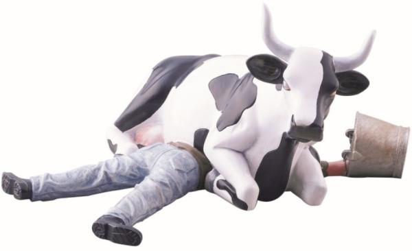 Ni Mu - Cow Sitting on Man - Cowparade Kuh Medium