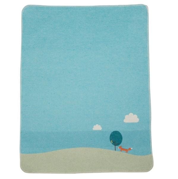 David Fussenegger Babydecke Juwel Stickerei 'Fuchs' 70 x 90 cm Blau