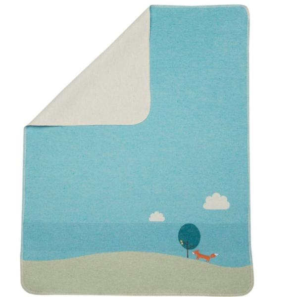 David Fussenegger Babydecke Juwel Stickerei 'Fuchs' 70 x 90 cm Blau