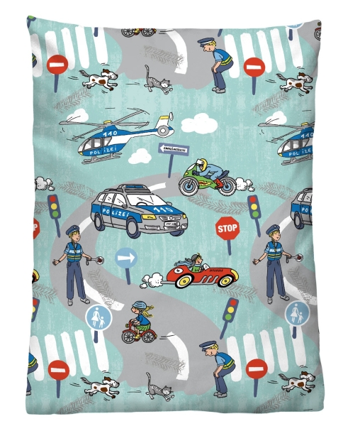 Biberna Feinbiber Kinder - Bettwäsche 'Polizei' 100 x 135 cm Türkis