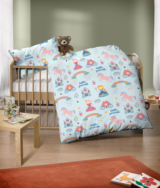 Biberna Feinbiber Kinder - Bettwäsche 'Little Princess' 100 x 135 cm Ciel- Blau