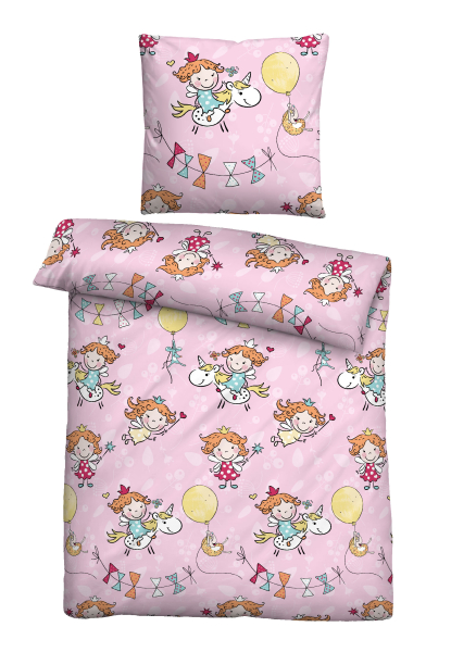 Biberna Feinbiber Kinder - Bettwäsche 'Einhorn' 135 x 200 cm Rosa