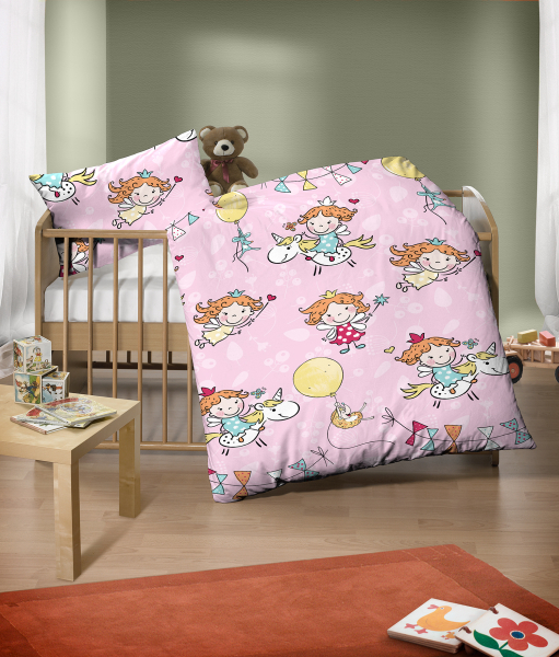Biberna Feinbiber Kinder - Bettwäsche 'Einhorn' 100 x 135 cm Rosa