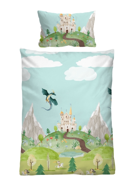 Biberna Renforcé Kinder - Bettwäsche "Ritterburg" 100 x 135 cm Pistaziengrün