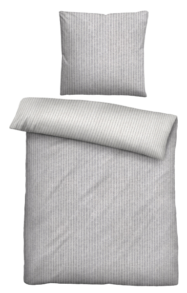 Biberna Melange- Flanell Bettwäsche 'Webstreifen' 135 x 200 cm Sturmgrau