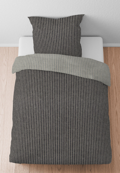 Biberna Melange- Flanell Bettwäsche 'Webstreifen' 135 x 200 cm Titanium