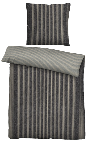 Biberna Melange- Flanell Bettwäsche 'Webstreifen' 135 x 200 cm Titanium