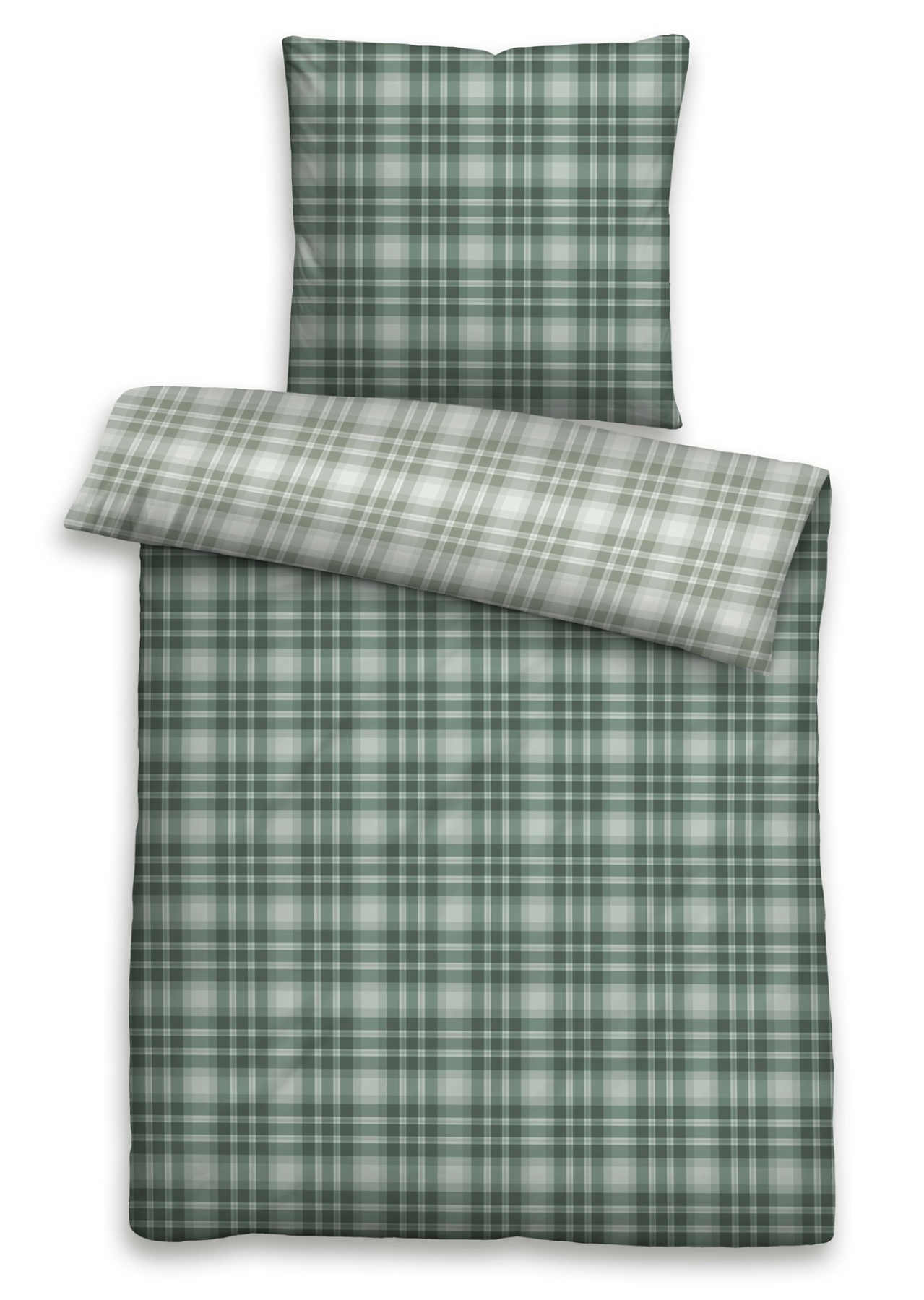 Biberna Feinbiber Bettwäsche 'Karo Tartan' 135 x 200 cm Salbei