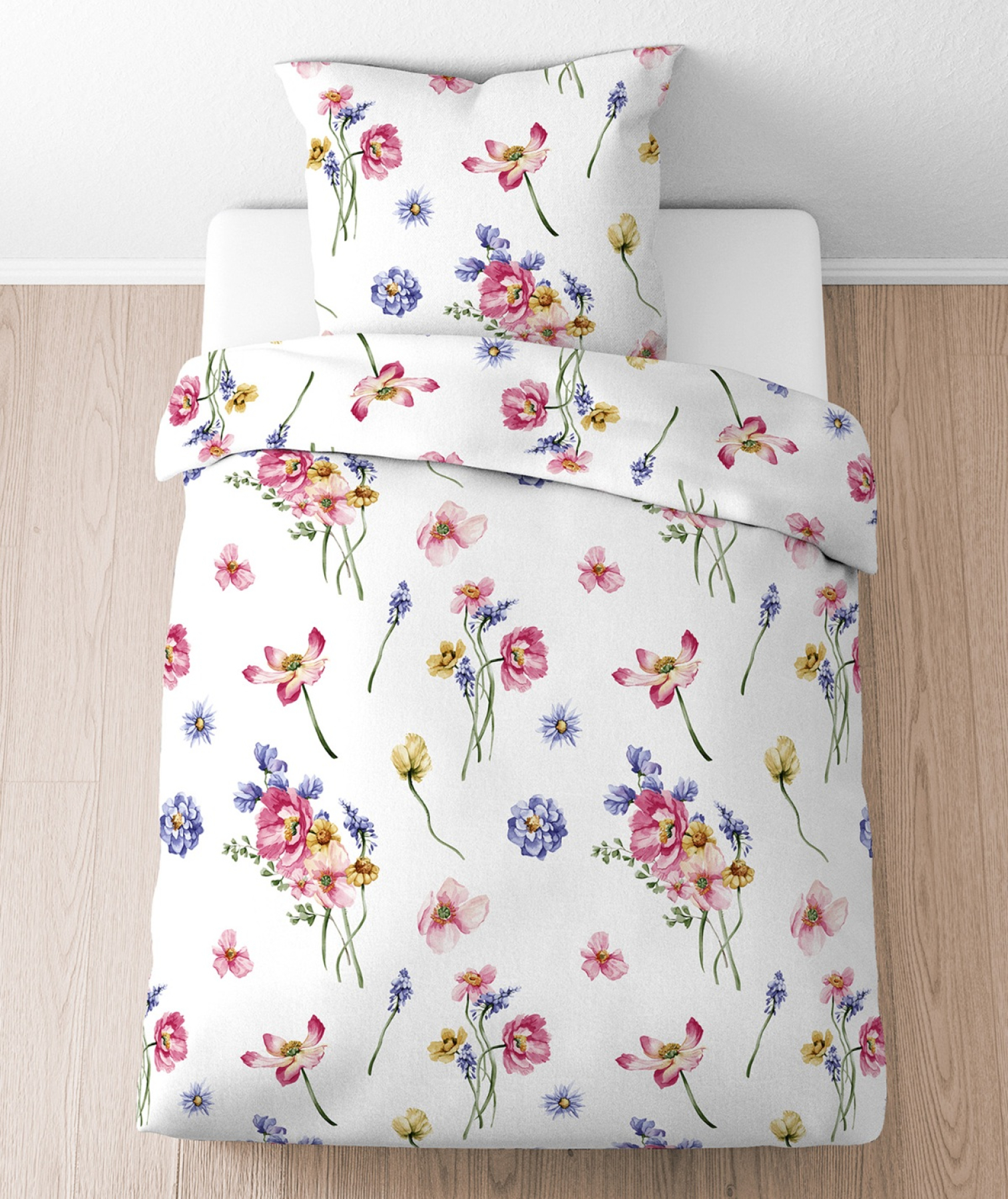 Biberna Seersucker Bettwäsche 'Blumen' 135 x 200 cm Bunt